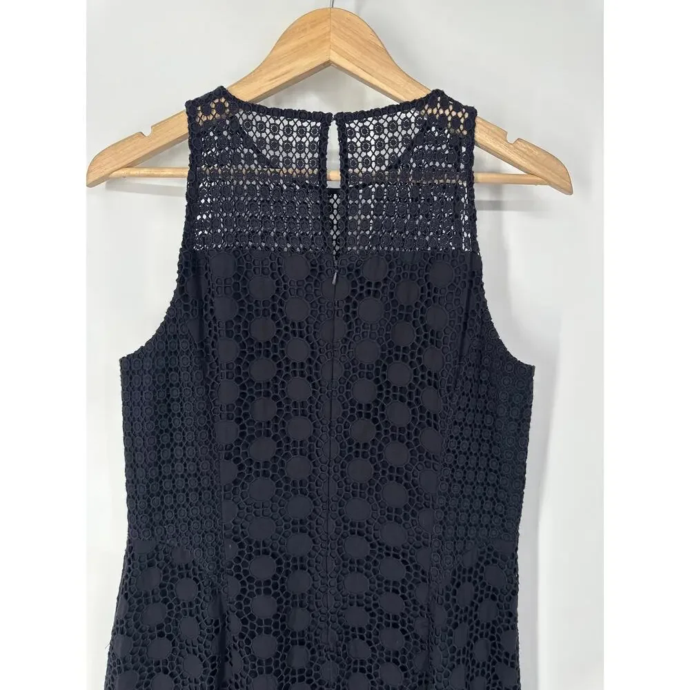 Tory Burch Hallie Eyelet Dress Mini Crew Neck Sleeveless Lace Preppy Navy Blue - Picture 8 of 12